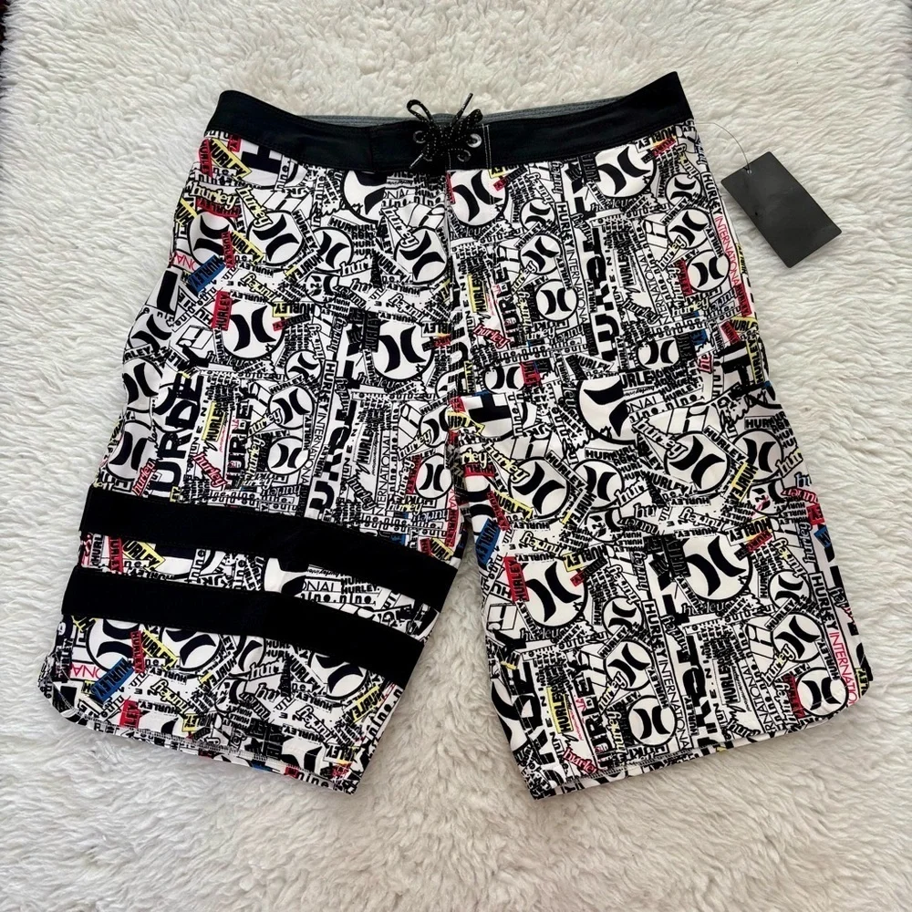 Hurley Black and White Board Shorts Bold Graphic Design